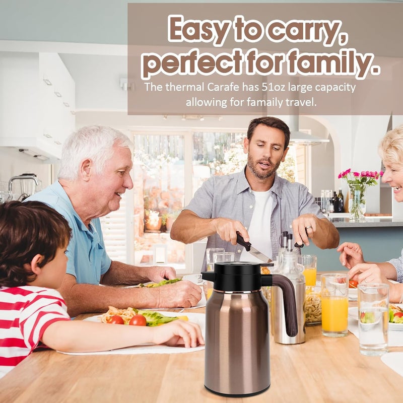 GearRoot 51oz Thermal Coffee Carafe, Stainless Steel Carafes for Hot Liquids 12 Hours, Insulated Coffee Carafes For Keeping Hot Coffee, Hot Water, Tea, Hot Beverage (Gold) - Image 2